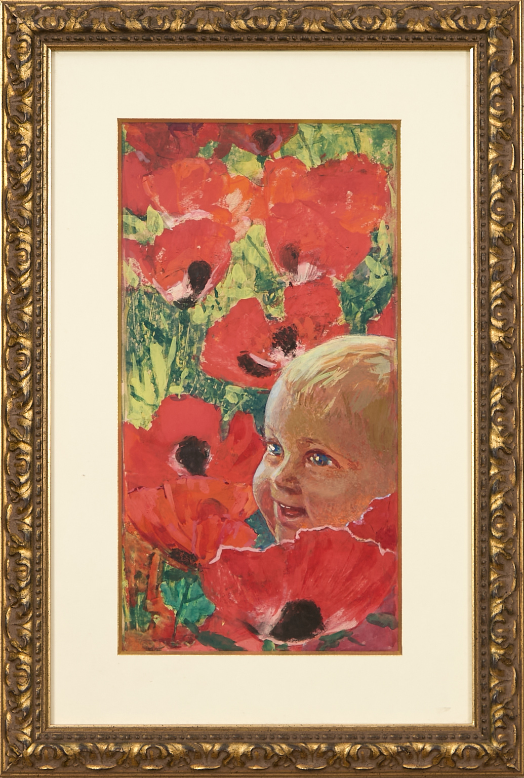Visage d'enfant dans les fleurs