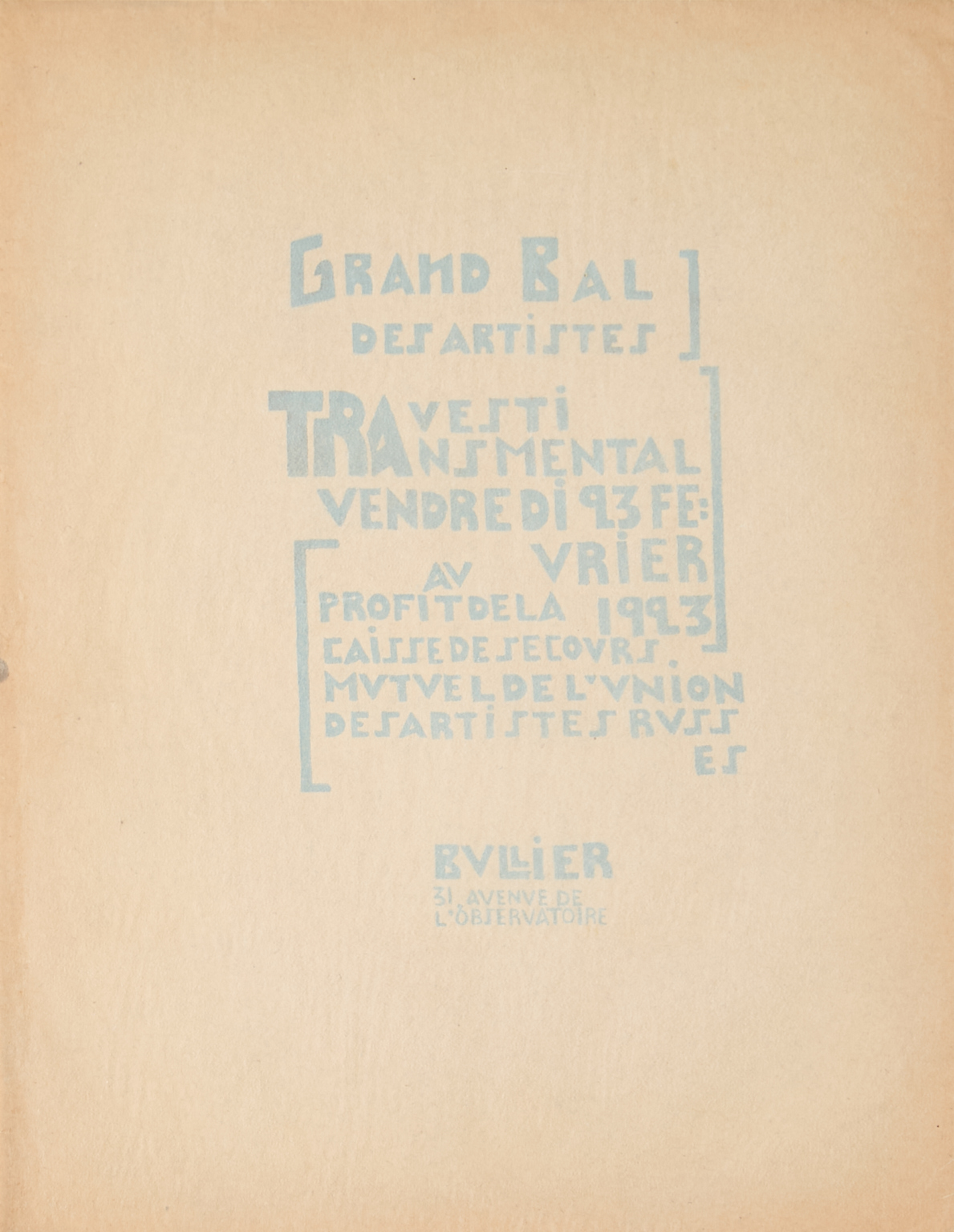 Grand Bal des artistes. Travesti transmental.