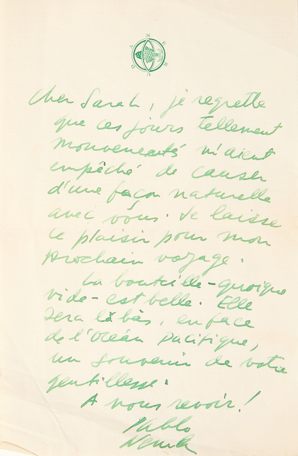 Lettre manuscrite adressée à Sara