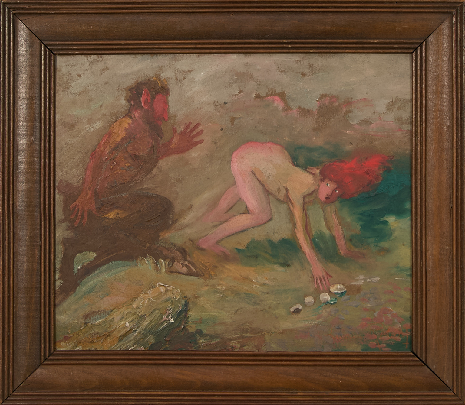 Faune pourchassant une jeune femme rousse