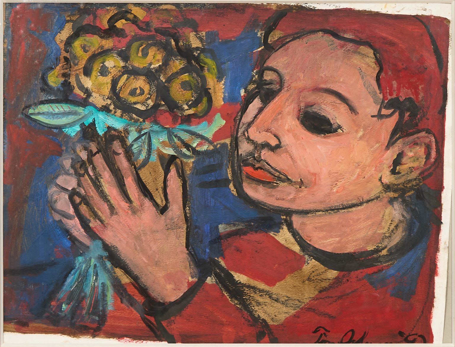Homme au bouquet de fleurs