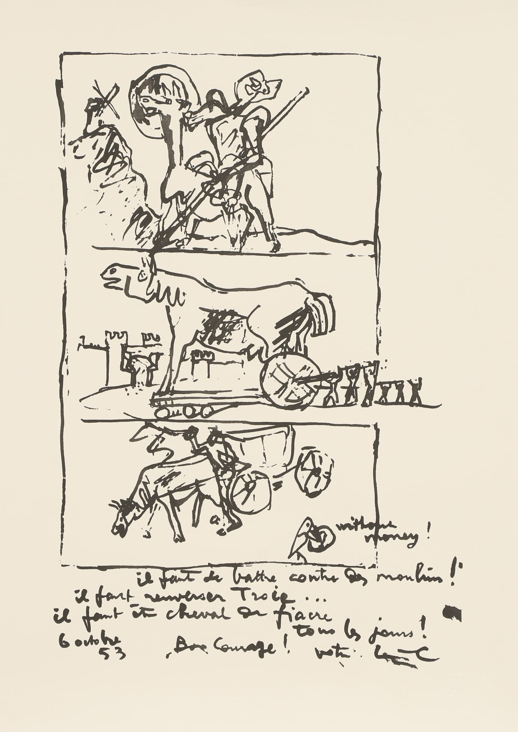 Don Quichotte, Cheval de Troie et Cheval tirant un fiacre