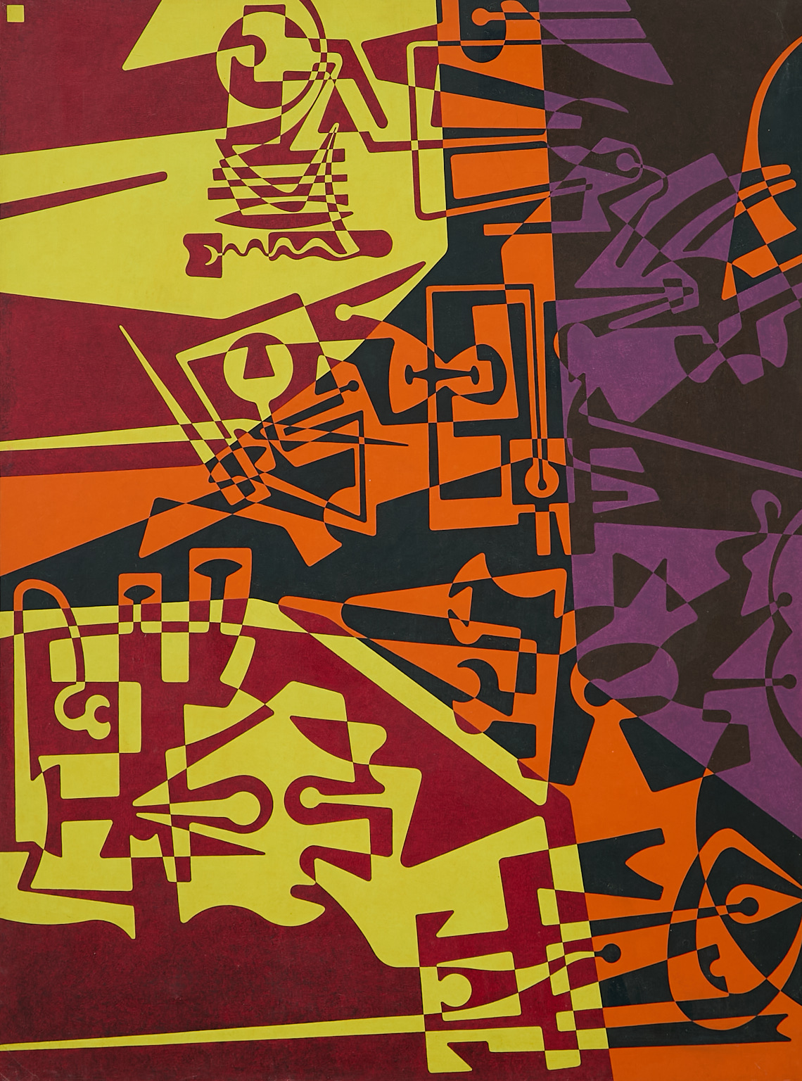 Composition abstraite rouge, jaune, orange et noire