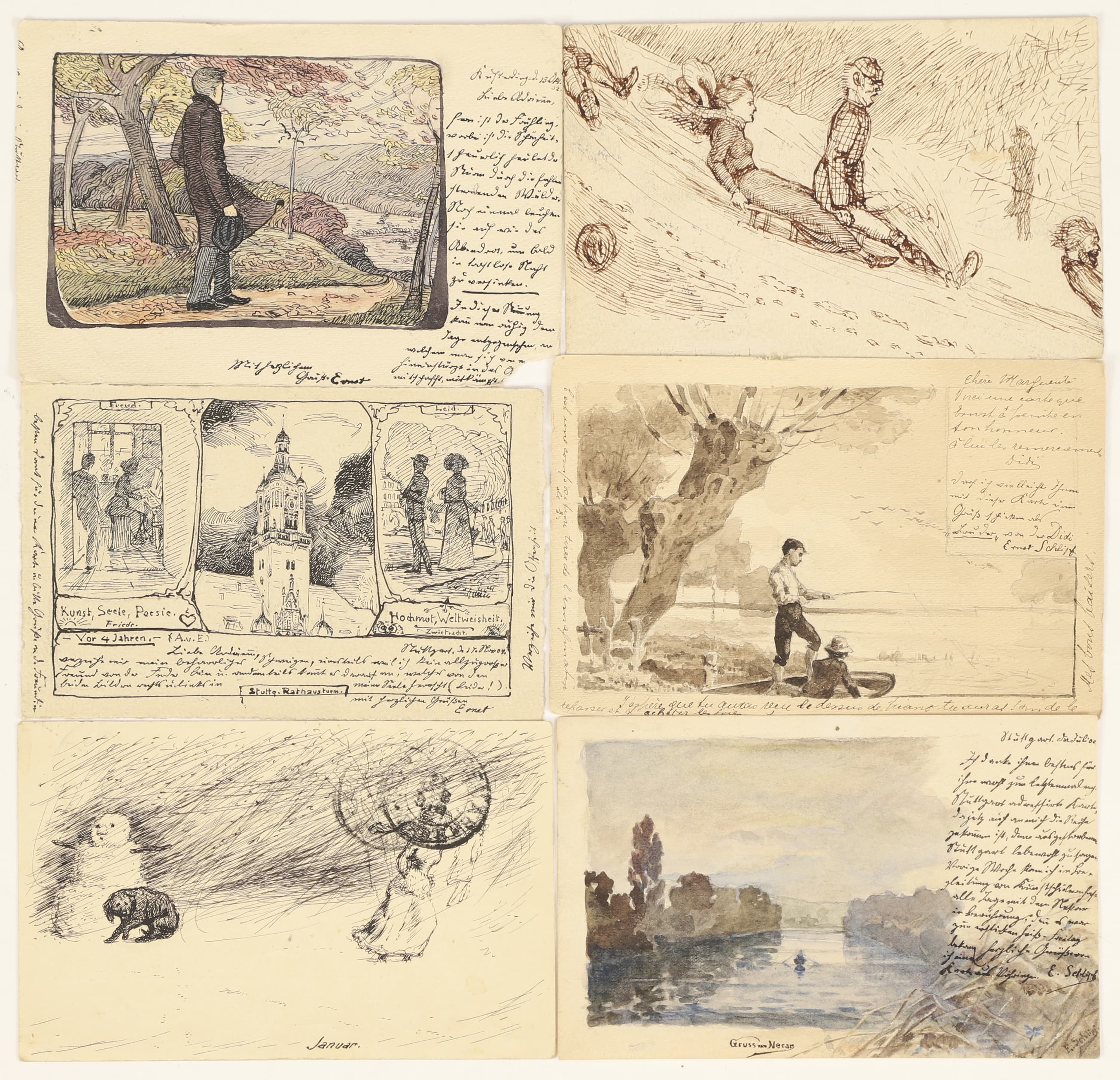 Ernst Schlipf (1883-1915) Suite de 6 cartes...