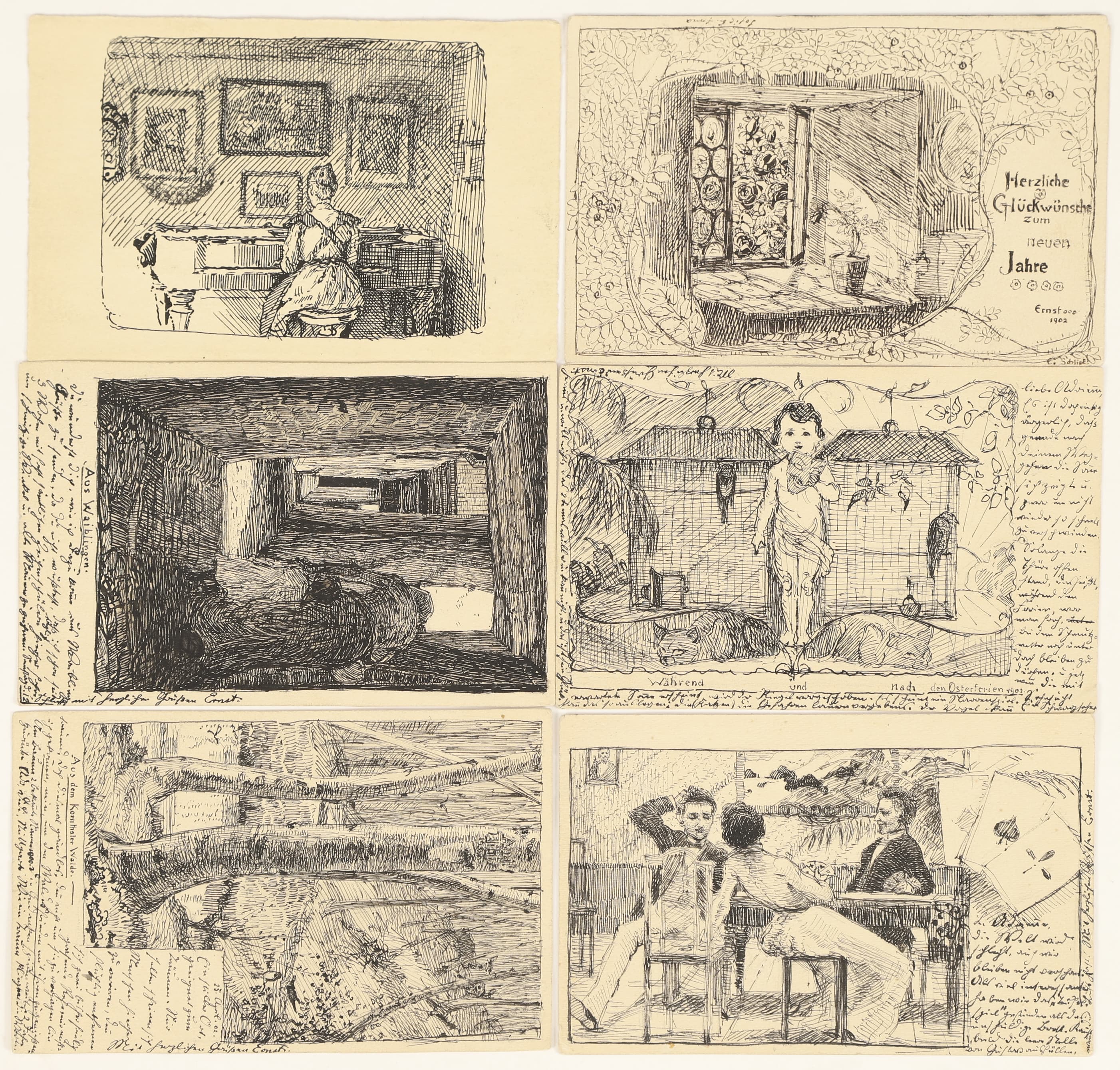 Suite de 6 cartes postales