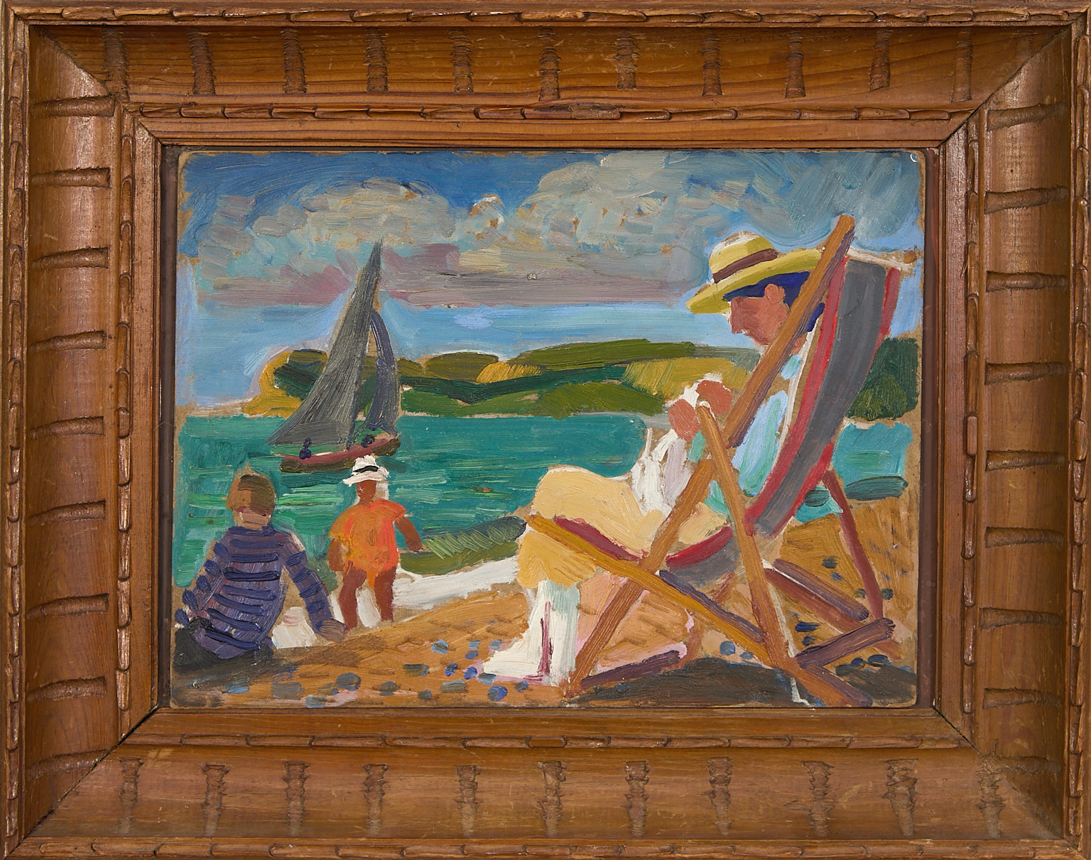 Yvonne et les enfants sur la plage, à St Jean…