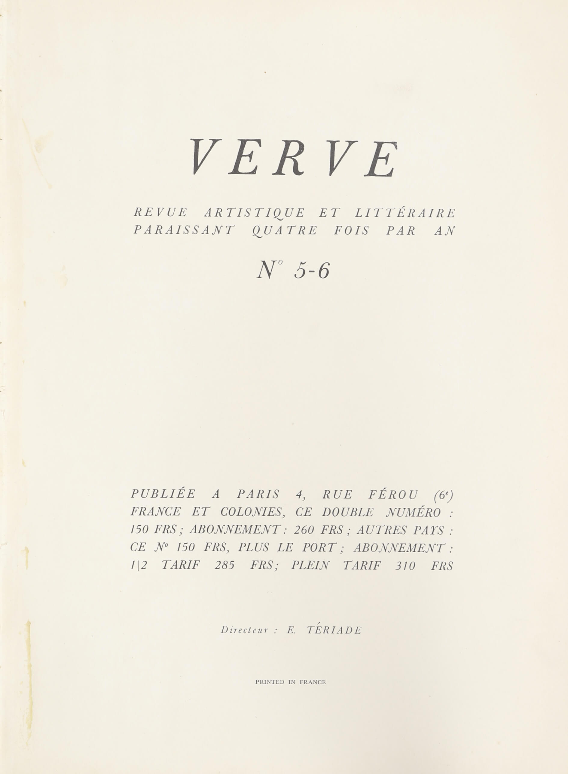 Revue artistique Verve Verve, numéros 5-6, 7 et 8...