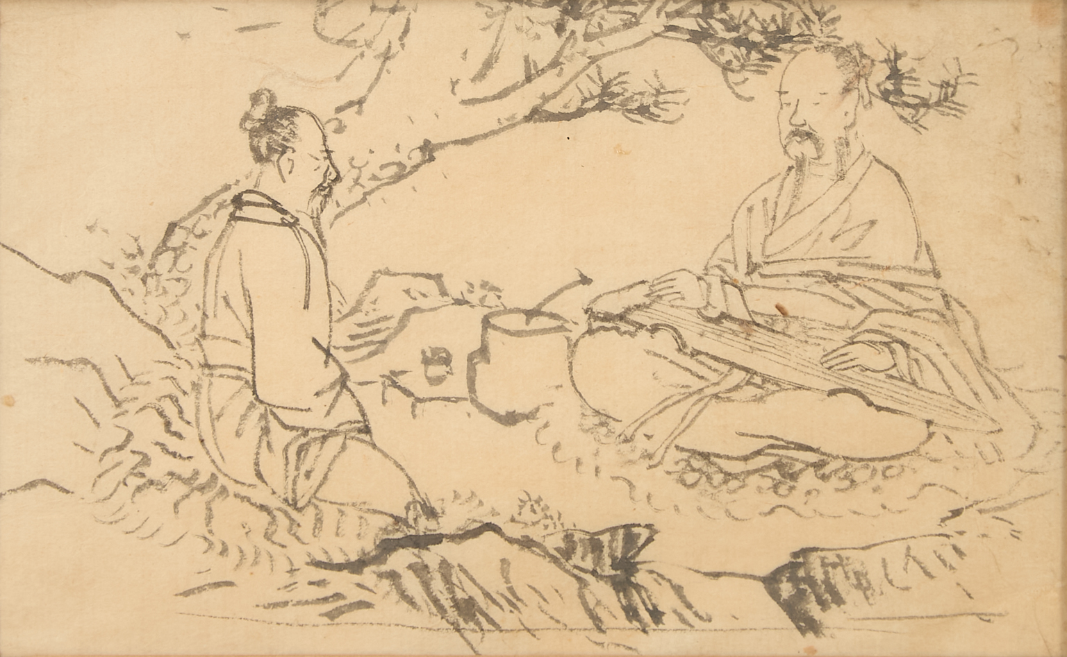 Homme et son disciple jouant du quqin