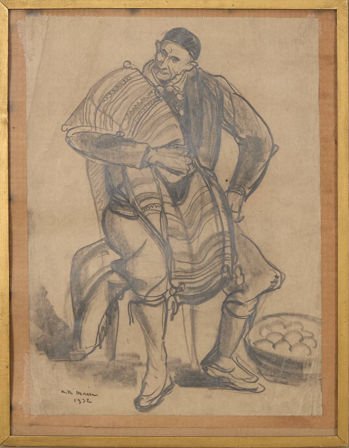 Espagne, vieil homme assis, coupe de fruits aux pieds