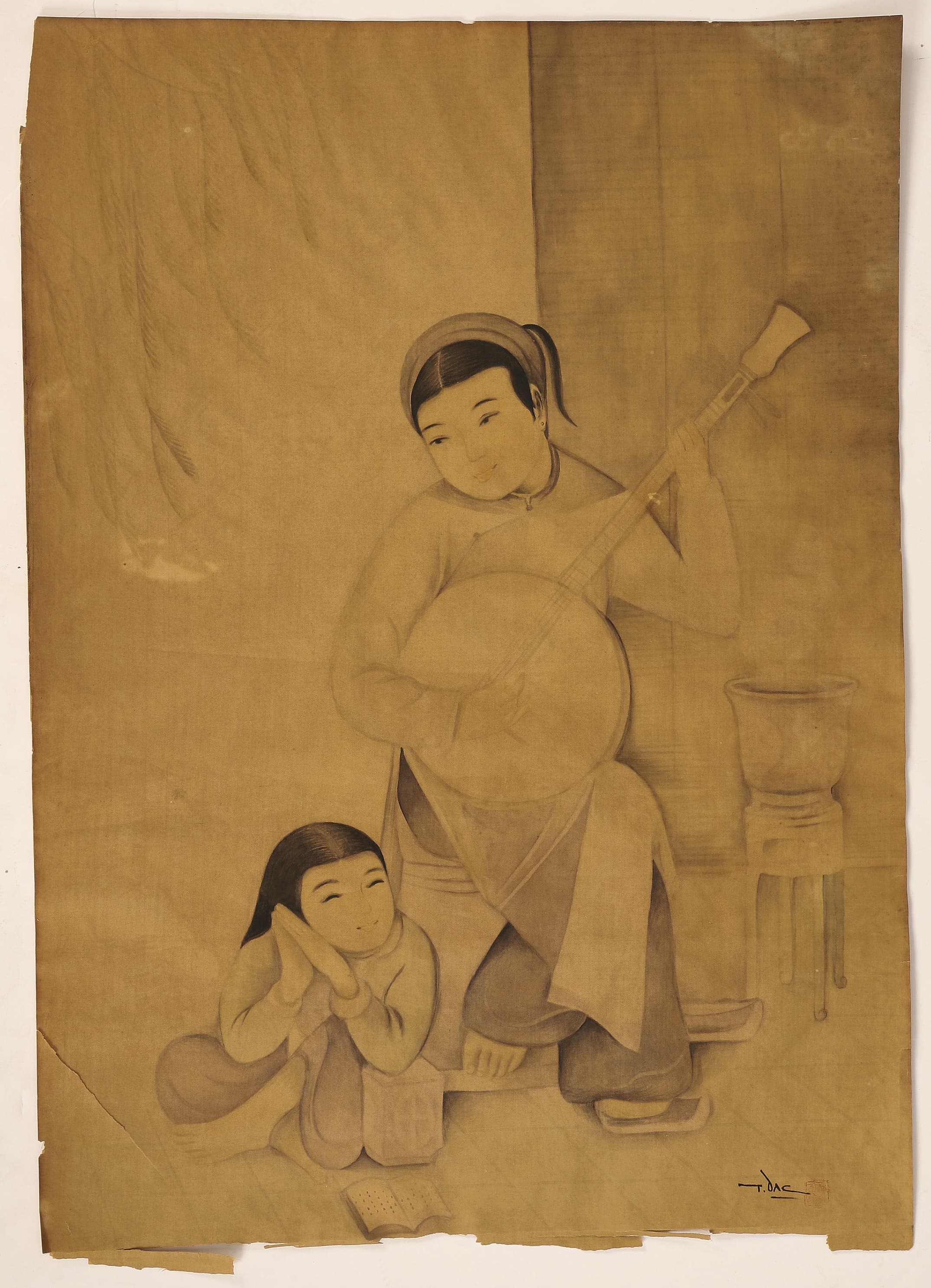 Femme jouant de la mandoline et jeune fille à la…