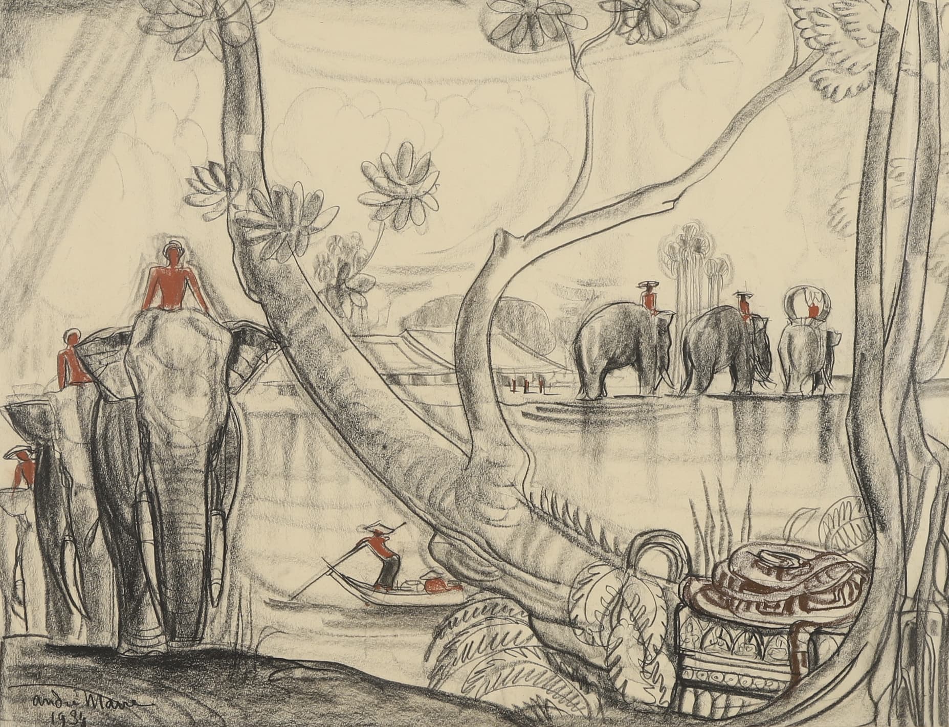 Éléphants et boa