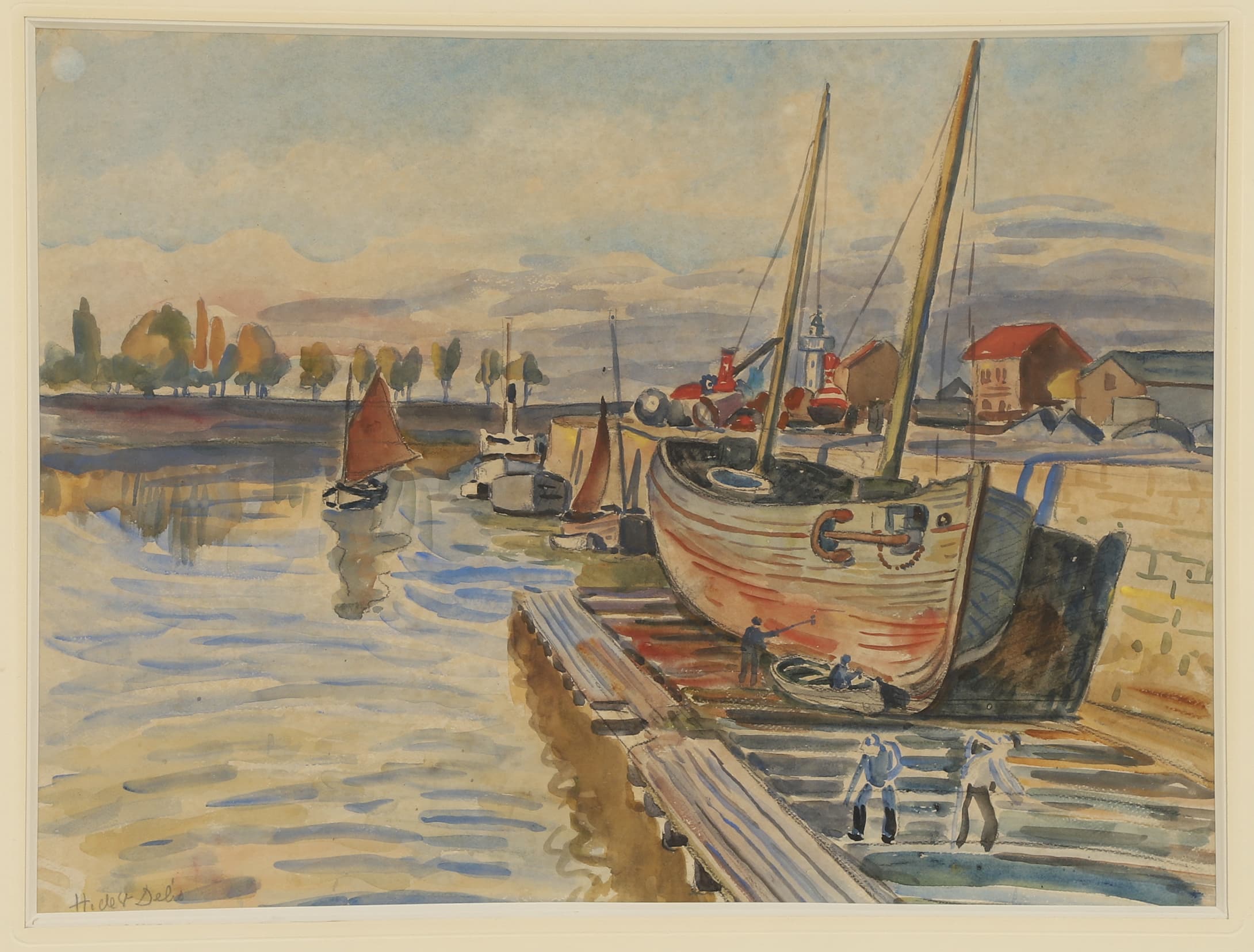 Bateau de pêche à quai dans le port de Honfleur