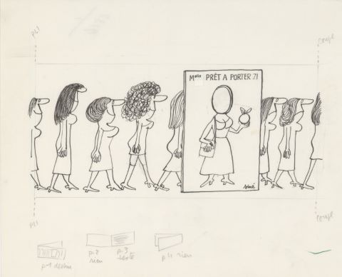 Mlle Prêt à porter 71, illustration originale pour un carton…