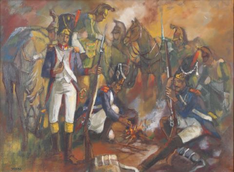 Militaires au feu de camp