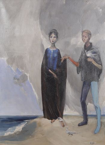École du XXe siècle Couple en bord de mer