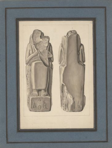 Fragment représentant Isis et son fils Horus, en pierre blanche…