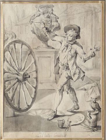 Ecole française vers 1750 Le Peintre content