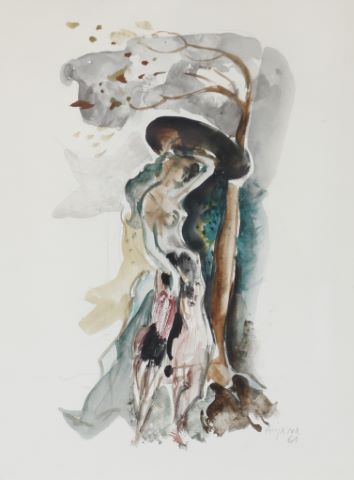 Jean Aujame (1905-1965) Femme protégeant deux...