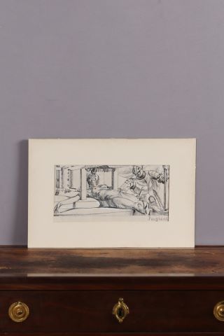 Femme nue suppliciée par un homme en armure