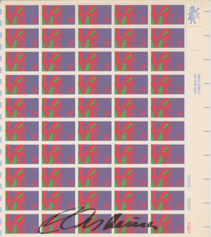 Planche complète de 50 timbres américains Love