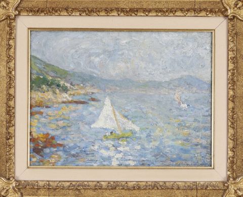 Émilio Boggio (1857-1920) Voilier suivant la côte
