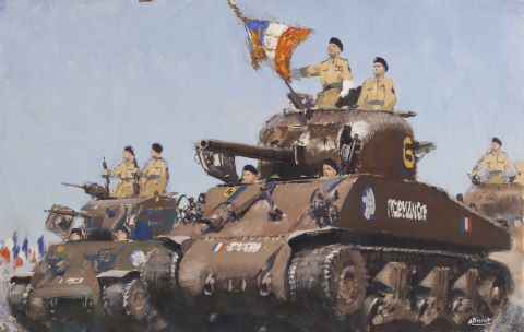 Défilé de tanks Sherman pendant la Libération