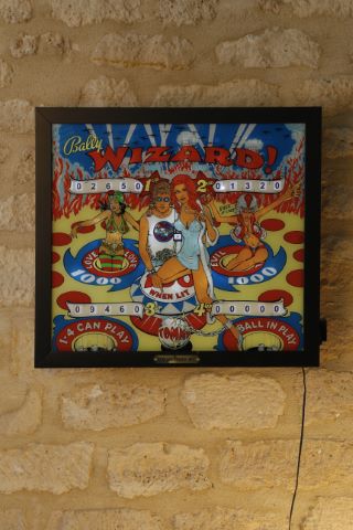 Bally USA Flipper back glass Wizard Tommy