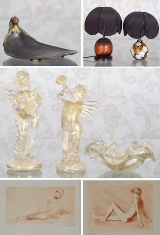 Ensemble de lithographies et objets d’art