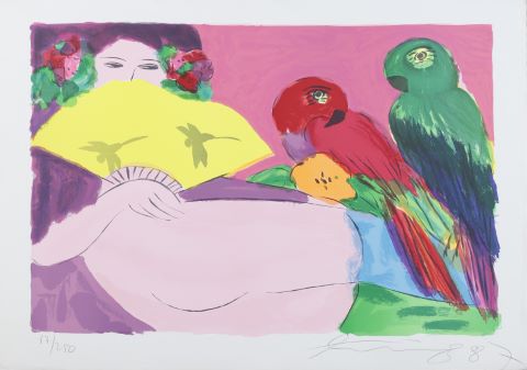 Walasse Ting (1929-2010) Nu couché à l’éventail...