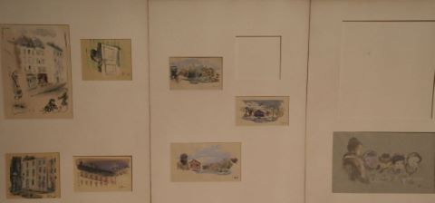 Ensemble de 8 dessins dont 6 paysages