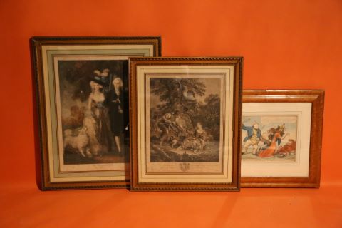 Lot de trois pièces encadrées et un élèment...