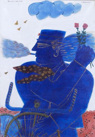 Alecos Fassianos (né en 1935) Fumeur aux roses