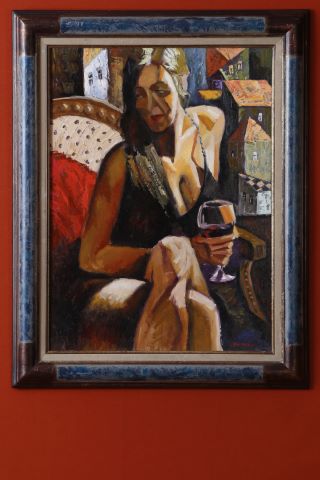 Vladimir Doronine (né en 1955) Femme au verre...