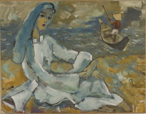 Jeune femme au bord de la mer