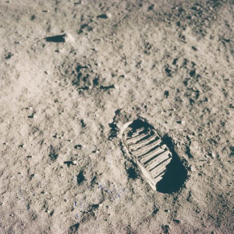 Empreinte de Buzz Aldrin sur sol lunaire. Apollo 11