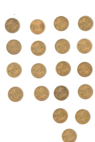 19 pièces demi-Souverain Reine Victoria avec un voile