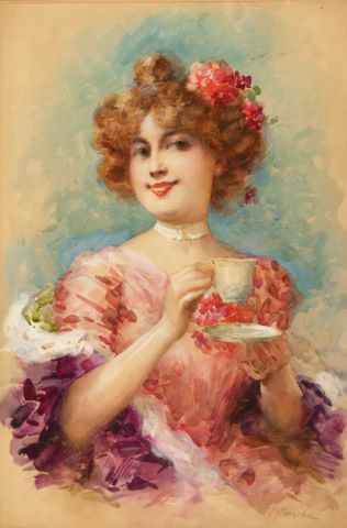 Félix Courché (1863-1944) Jeune femme à la tasse