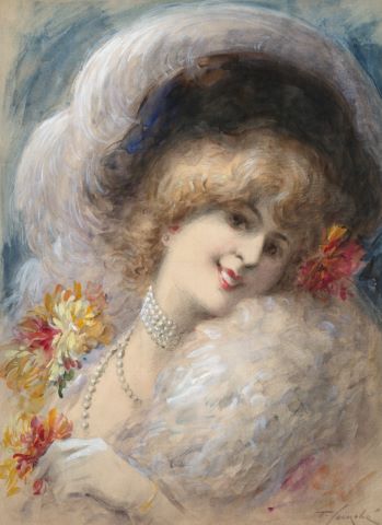 Portrait de femme au chapeau à plumes