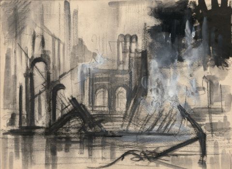 Paul Mantes (1921-2004) Port incendié