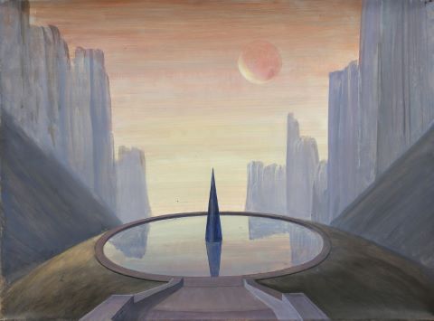 Paul Mantes (1921-2004) Obélisque au soleil rose