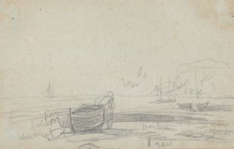 Barque et falaises au bord de la mer