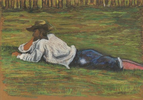 École du XXe siècle Homme allongé dans l’herbe