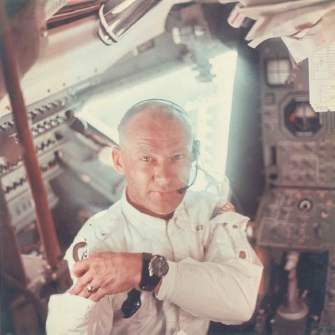 Portrait de Buzz Aldrin pris dans module lunaire. Apollo 11