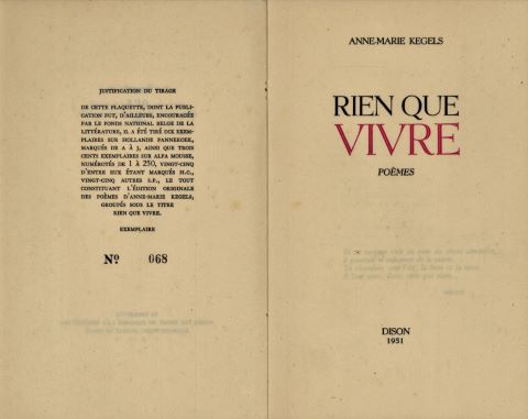 Anne-Marie Kegels Rien que vivre et correpondance