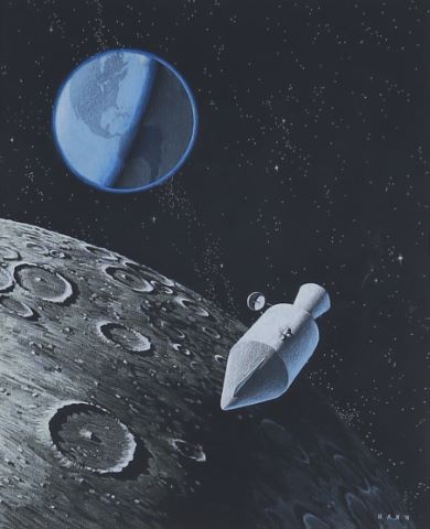 Hahn (XXe) Module en orbite lunaire avec la Terre...