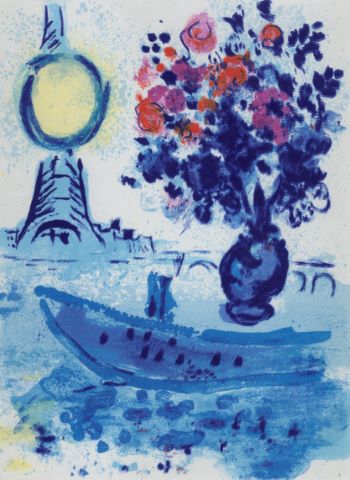 Marc Chagall (1887-1985) Bateau-mouche au bouquet