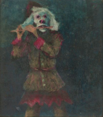 Clown jouant de la flûte