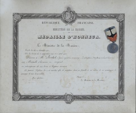 Diplôme pour une médaille d'honneur