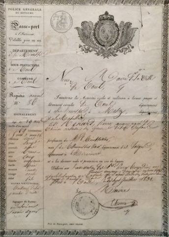 Passeport signé par le maire de Toul, Département...
