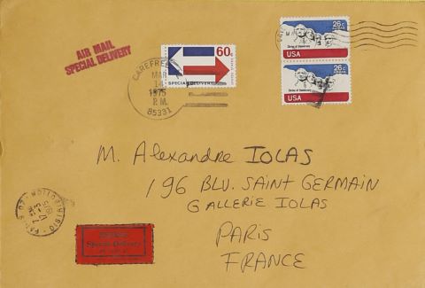 Lettre dessin à Alexandre Iolas et son enveloppe
